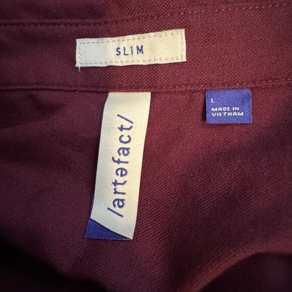 Artefact Burgundy Long Sleeve Button Up Shirt Men Slim Fit NWOT Size Large - Picture 9 of 10